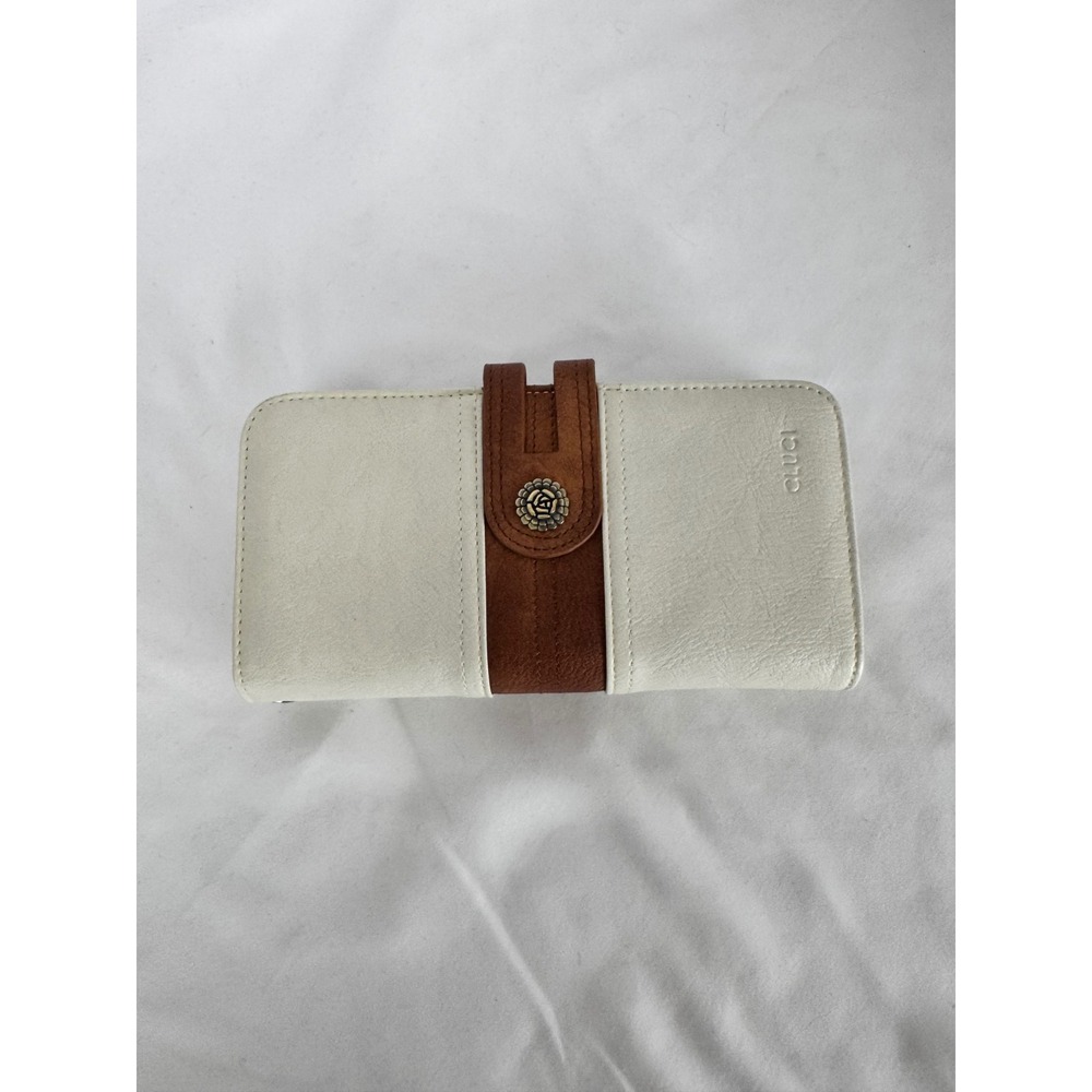 Cluci‎ Wallet Clutch Organizer Card Holder Snap Closure White Brown Medium